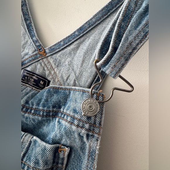 Y2K Abercrombie & Fitch Dark Wash Denim Distressed Overalls Retro - Picture 7 of 9